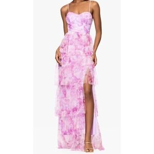 Floral Dress BLONDIE NITES Tiered Mesh Corset Gown Prom Cocktail Size 7 Or M NWT
